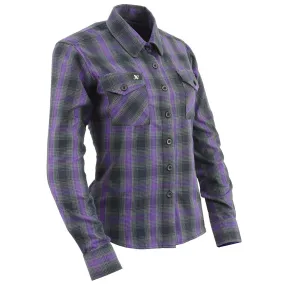 Milwaukee Leather MNG21603 Women's Casual Black with Purple Long Sleeve Casual Cotton Flannel Shirt