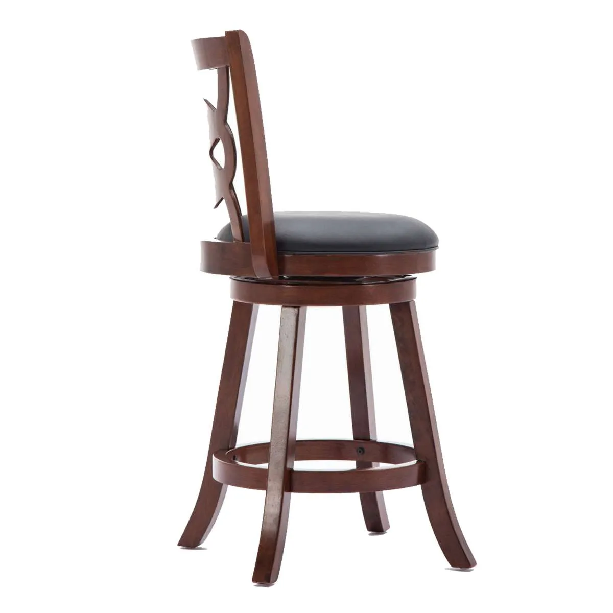 24 Inches Swivel Wooden Counter Stool With Geometric Back, Brown By Benzara