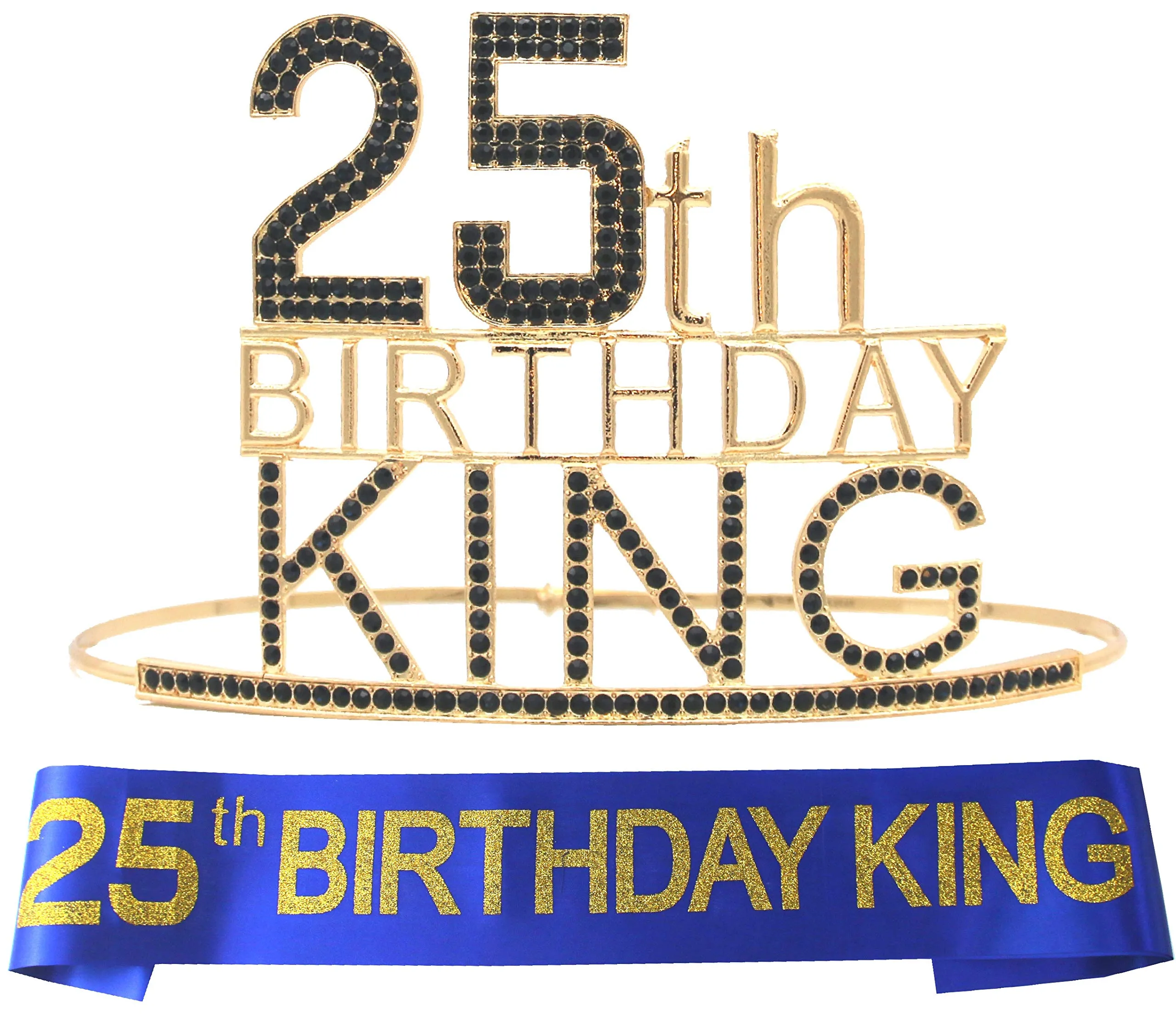 25th Birthday Gifts for Men, 25th Birthday King Crown, 25th Birthday King Sash, 25th