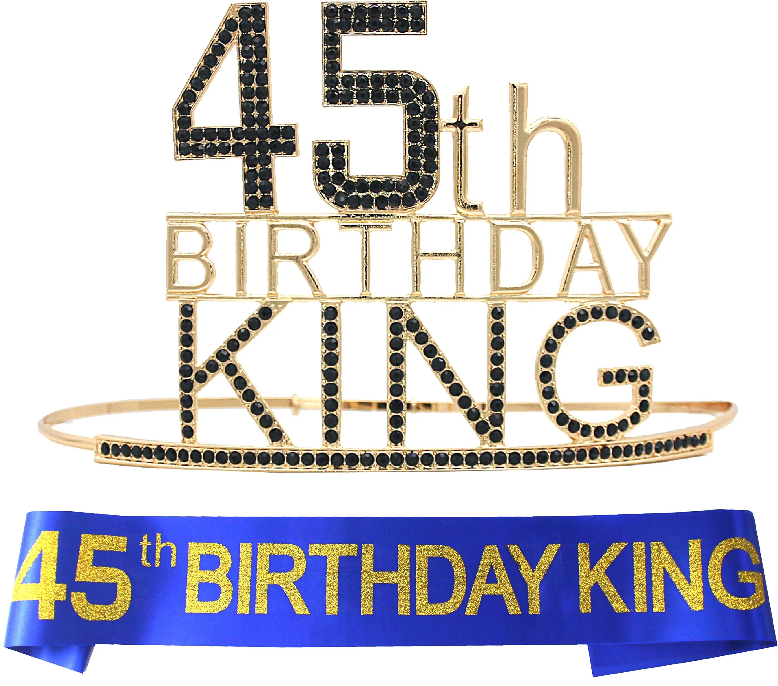 45th Birthday Gifts for Men, 45th Birthday King Crown, 45th Birthday King Sash, 45th