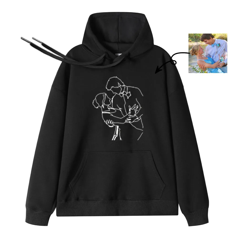 4FunGift® Line Art Photo Customized Black Hoodie Exclusive Customization Upload Photo