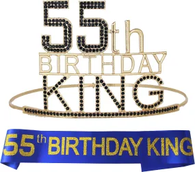 55th Birthday Gifts for Men 55th Birthday King Crown, 55th Birthday King Sash, 55th