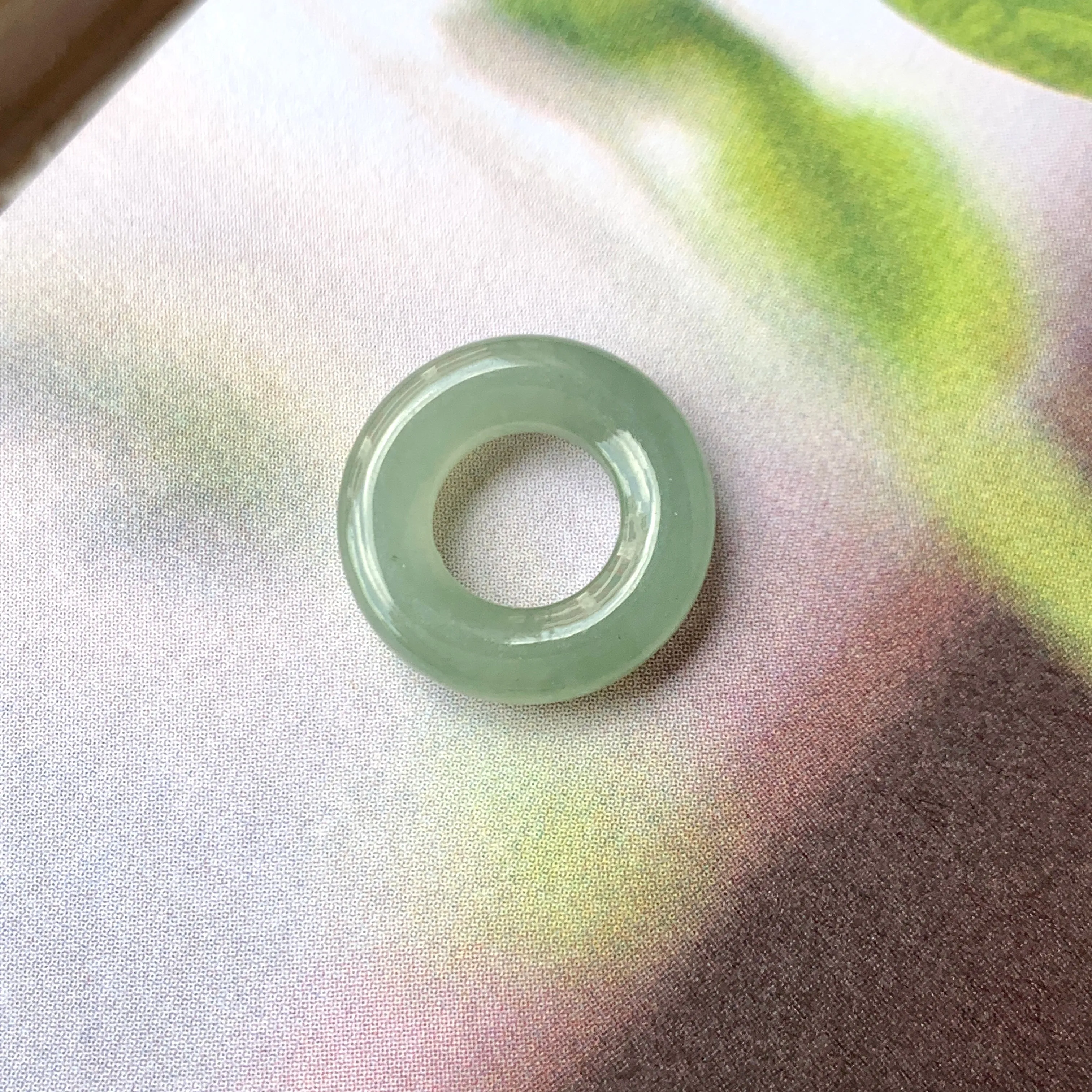 A-Grade Natural Bluish Green Jadeite Bagel on Infinity Silk Cord Bracelet No.190418