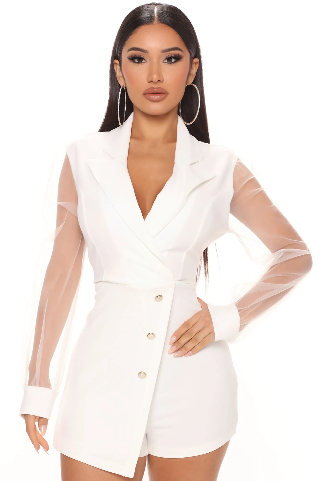 Always On Time Blazer Romper - White