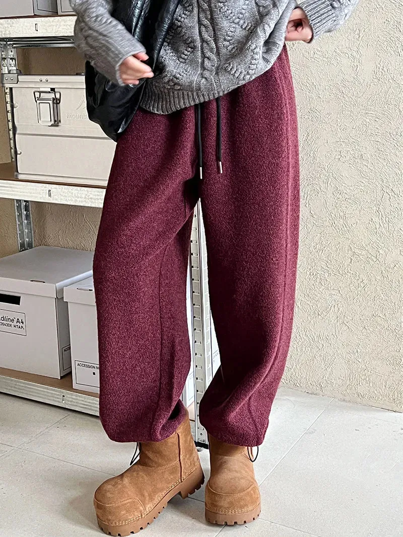 Amozae-Autumn Casual Outfits Amozae-2024 Woolen Casual Bathroom Women's Autumn Winter Thick Lamb Wool Ankle Pants