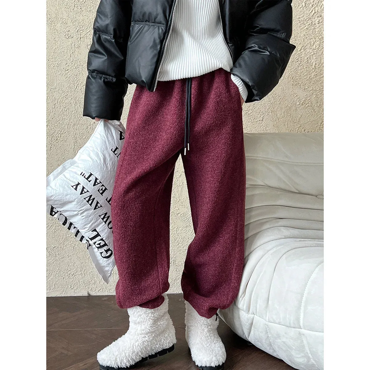 Amozae-Autumn Casual Outfits Amozae-2024 Woolen Casual Bathroom Women's Autumn Winter Thick Lamb Wool Ankle Pants