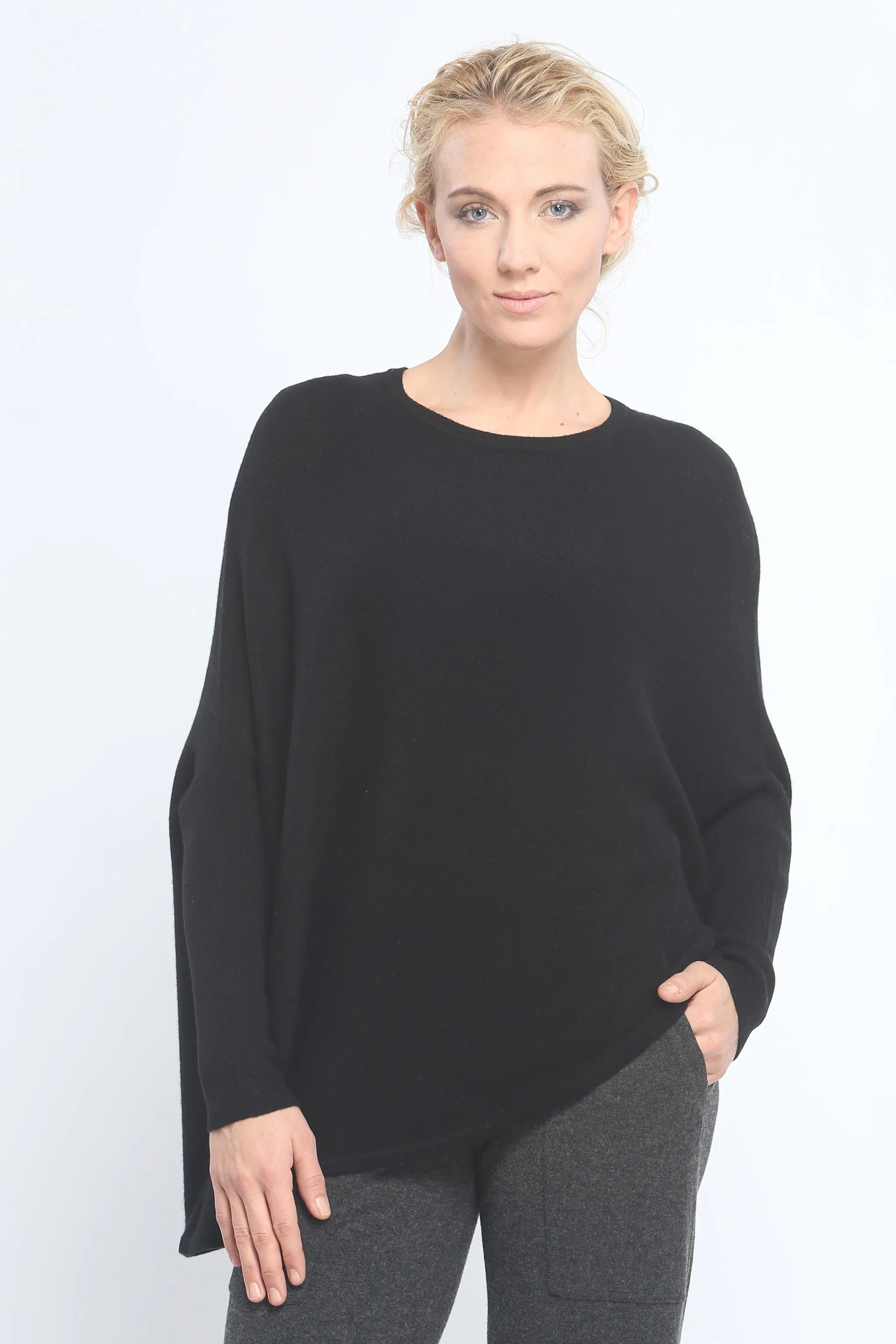 Asymmetrical Hem Easy Crewneck in Cashmere