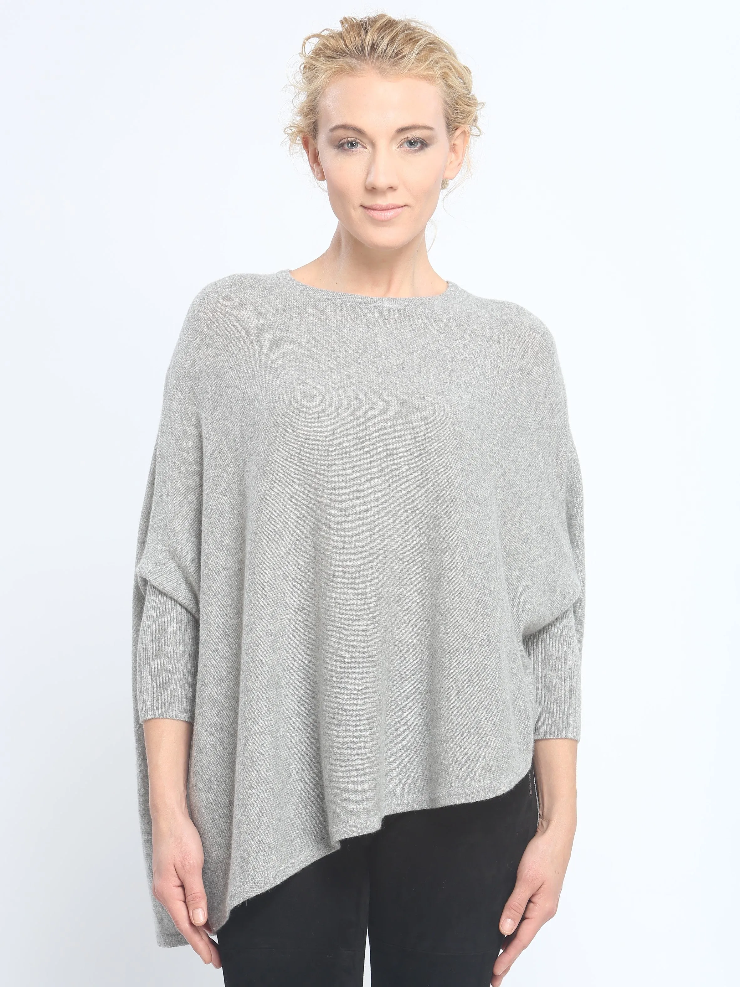 Asymmetrical Hem Easy Crewneck in Cashmere