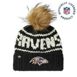 BALTIMORE RAVENS LELE SADOUGHI X NFL BLACK BEANIE FAUX FUR POM