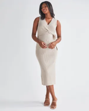 Barbara Knit Maternity Midi Dress in Sand