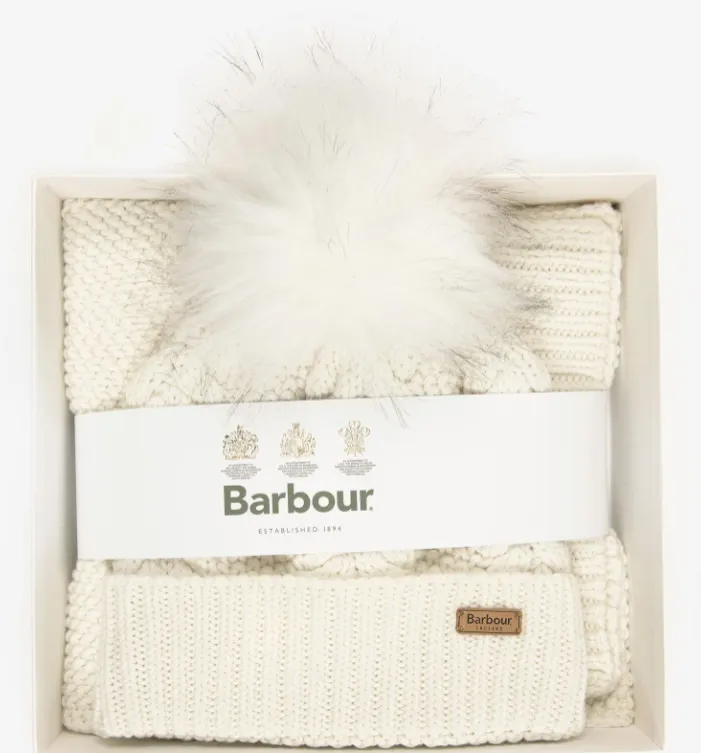 Barbour Hartley Hat & Scarf White Cloud LGS0053