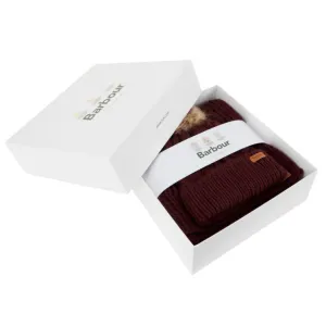 Barbour Penshaw Beanie & Scarf Gift Set in Bordeaux LGS0025