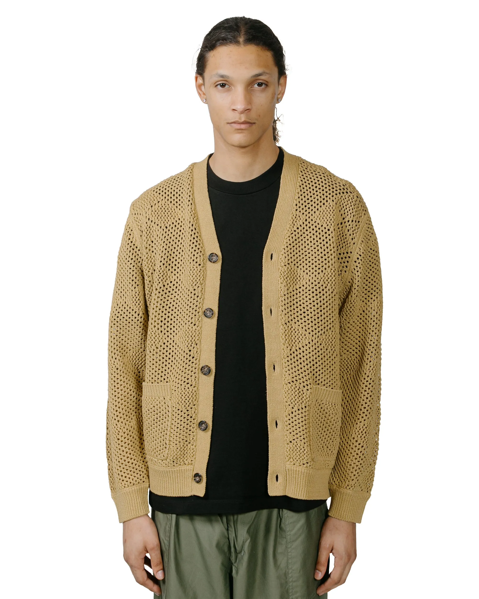 Beams Plus Cardigan Argyle Mesh Khaki