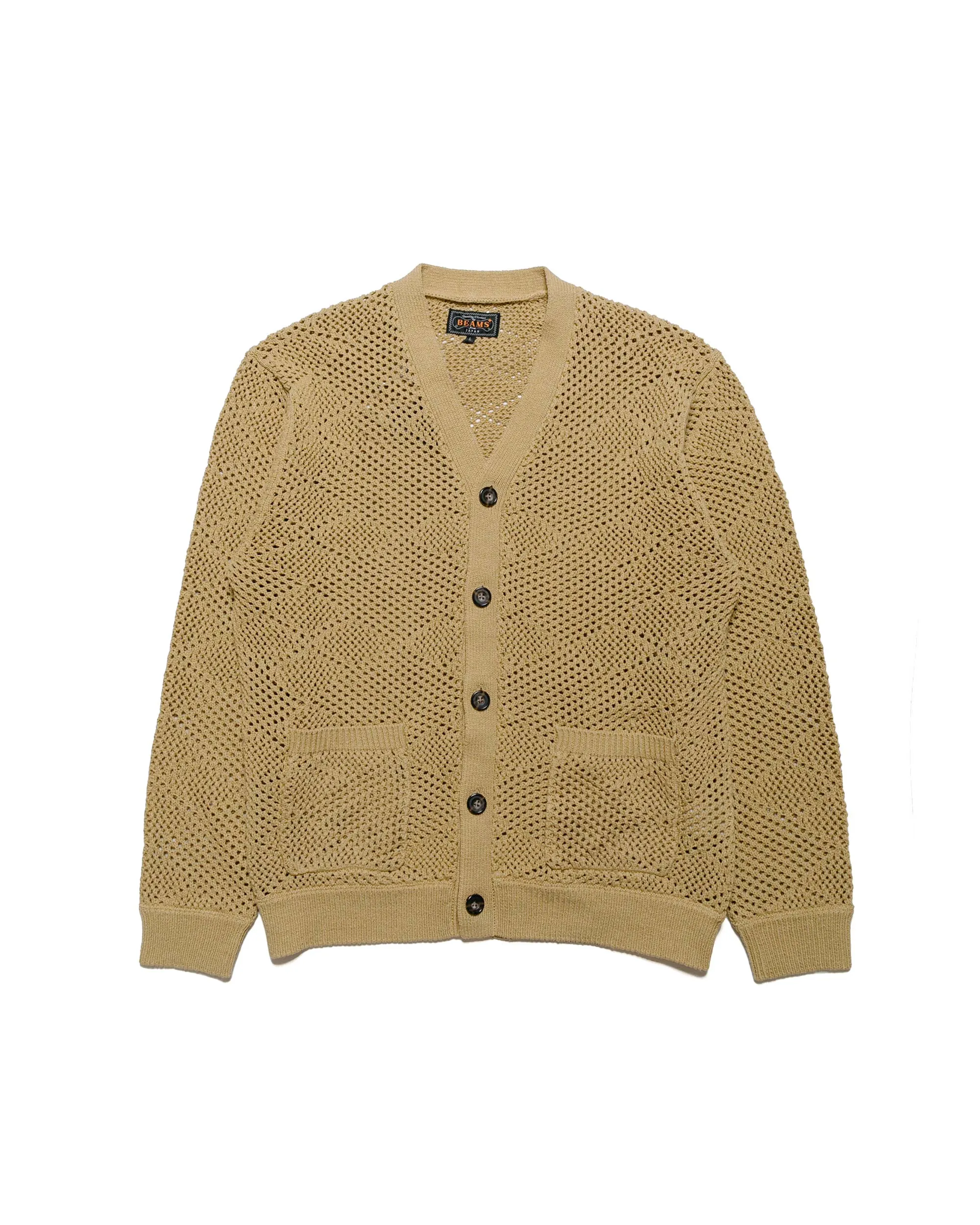 Beams Plus Cardigan Argyle Mesh Khaki