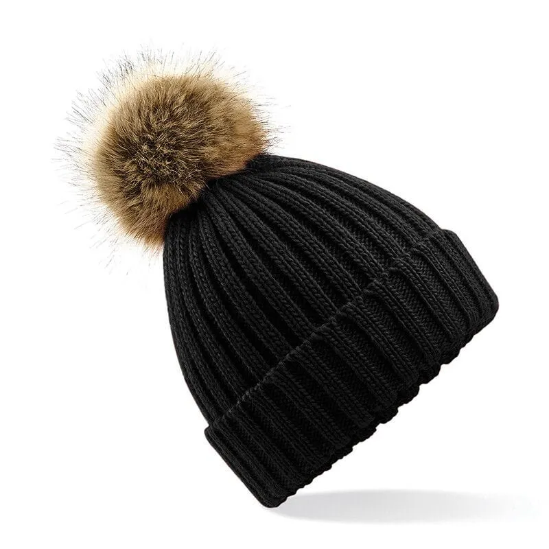 Beechfield Faux Fur Pom Pom Chunky Beanie