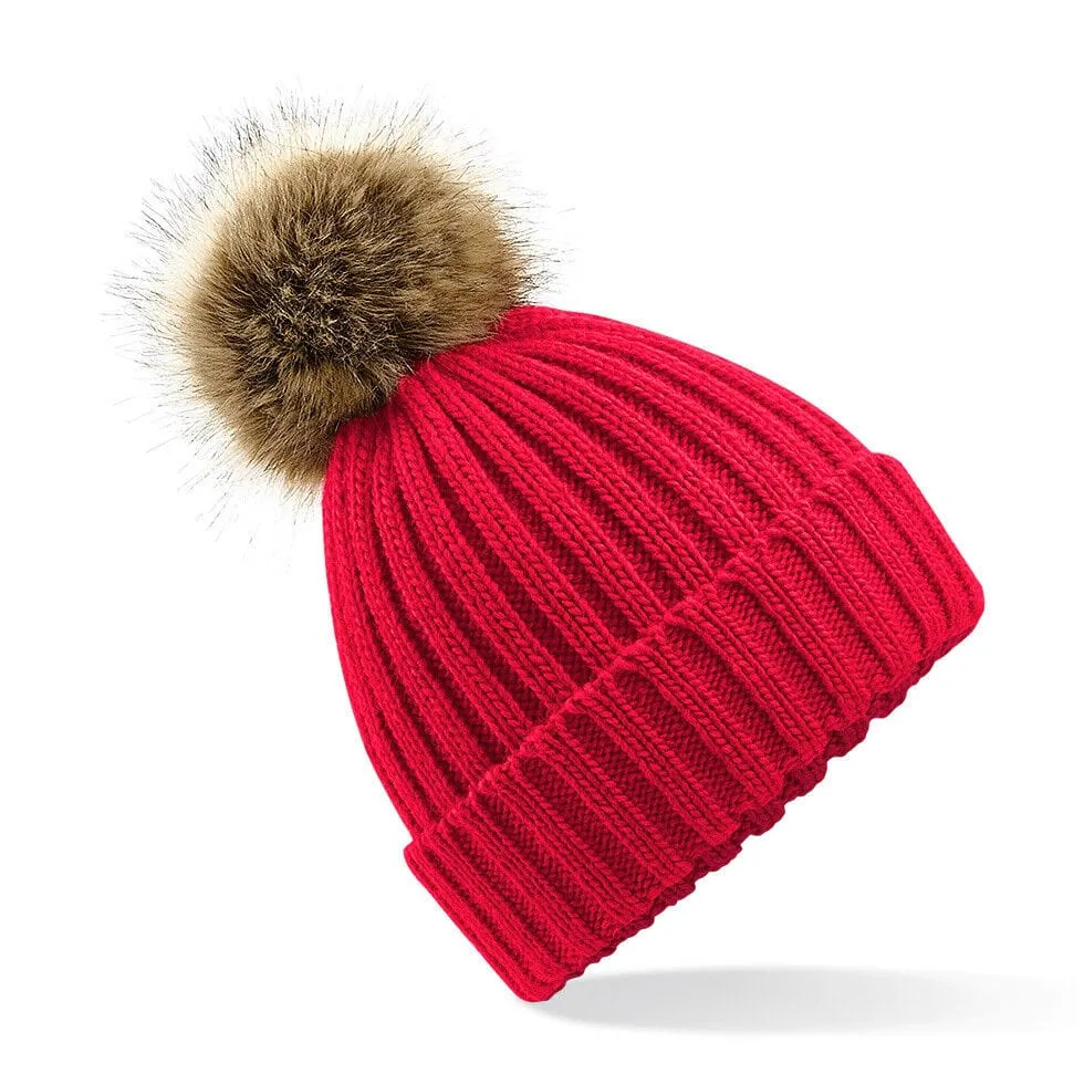 Beechfield Faux Fur Pom Pom Chunky Beanie