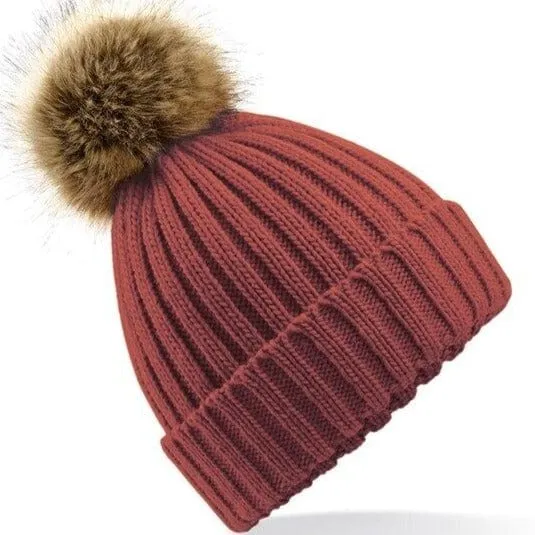 Beechfield Faux Fur Pom Pom Chunky Beanie