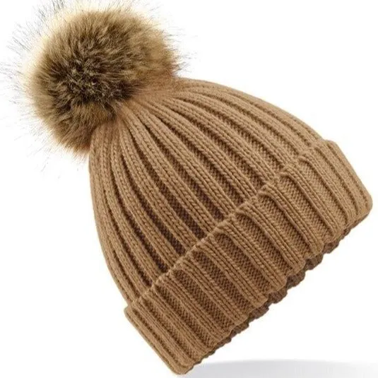 Beechfield Faux Fur Pom Pom Chunky Beanie