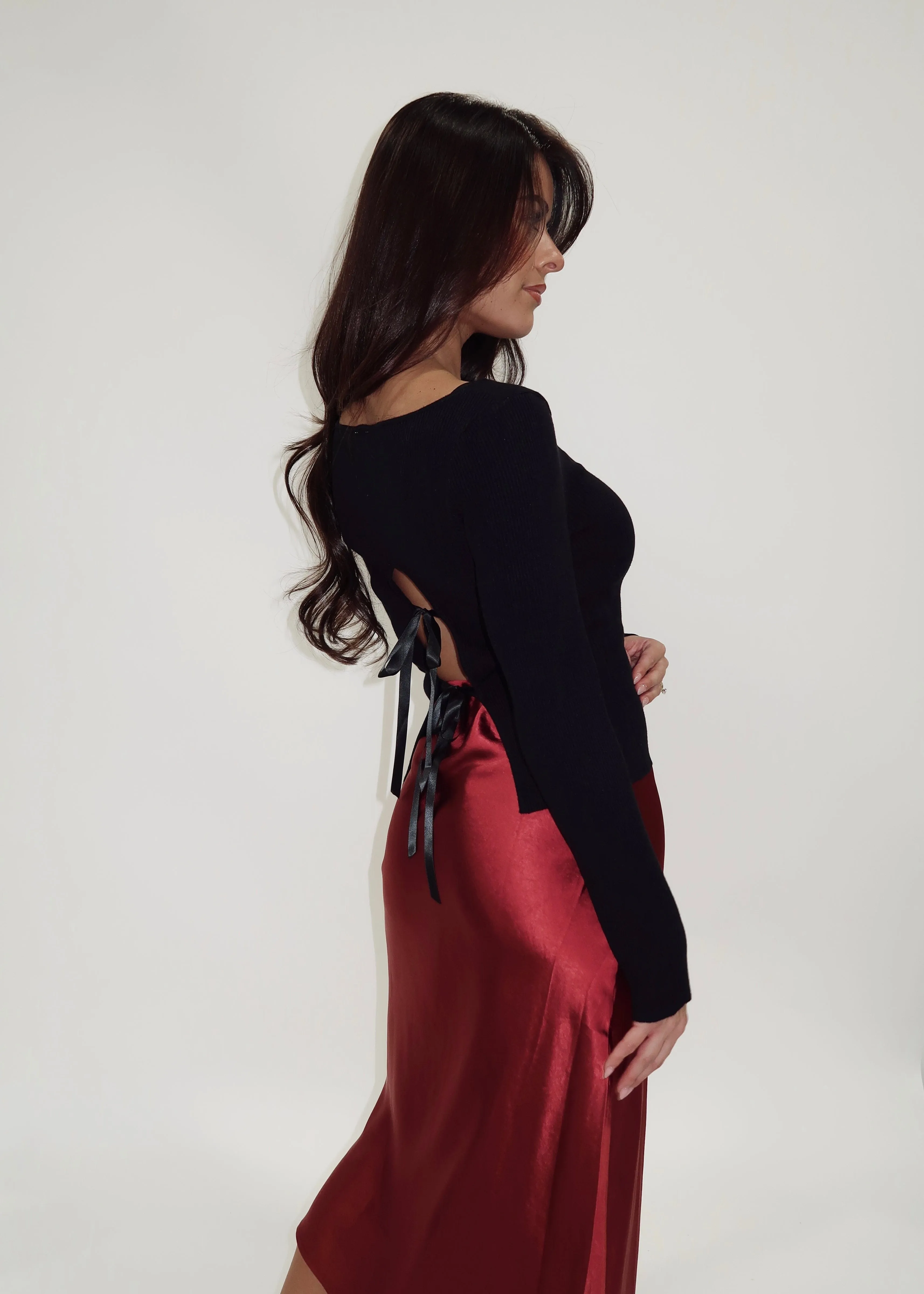 Black Bow Back Sweater Top