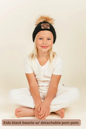 Black Pom Beanie for Kids