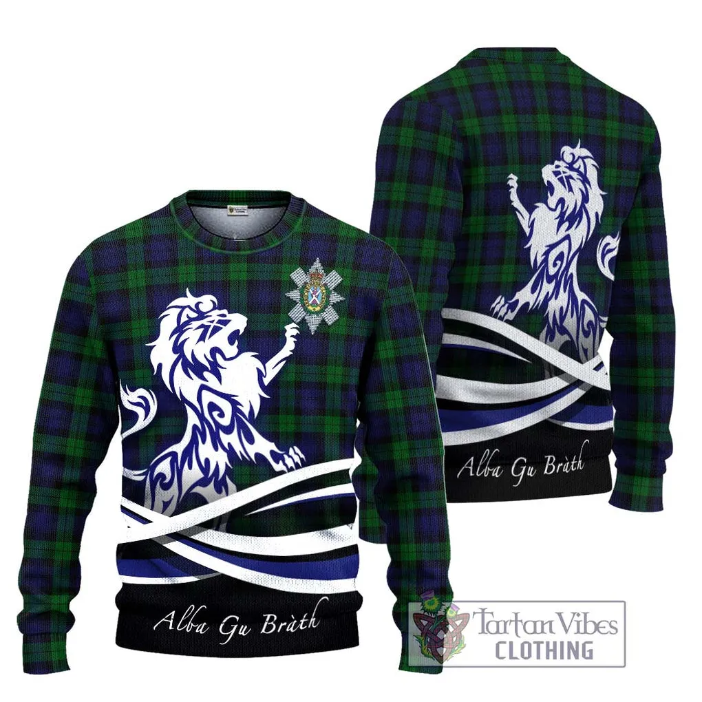 Black Watch Tartan Ugly Sweater with Alba Gu Brath Regal Lion Emblem