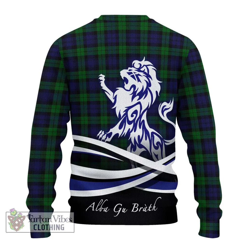 Black Watch Tartan Ugly Sweater with Alba Gu Brath Regal Lion Emblem