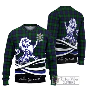 Black Watch Tartan Ugly Sweater with Alba Gu Brath Regal Lion Emblem