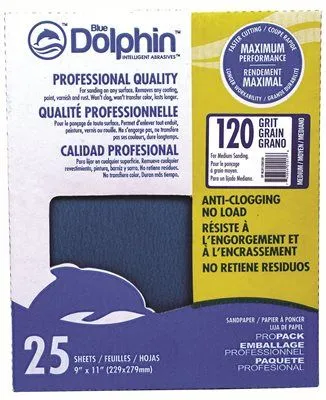 Blue Dolphin Anti-Clogging/No Load Series Sandpaper 9 Inch  X 11 Inch  120 Grit 25 Pack