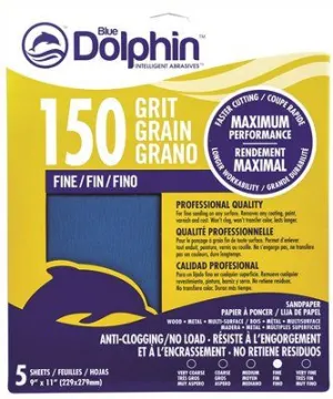 Blue Dolphin Anti-Clogging/No Load Series Sandpaper 9 Inch  X 11 Inch  150 Grit 5 Pack