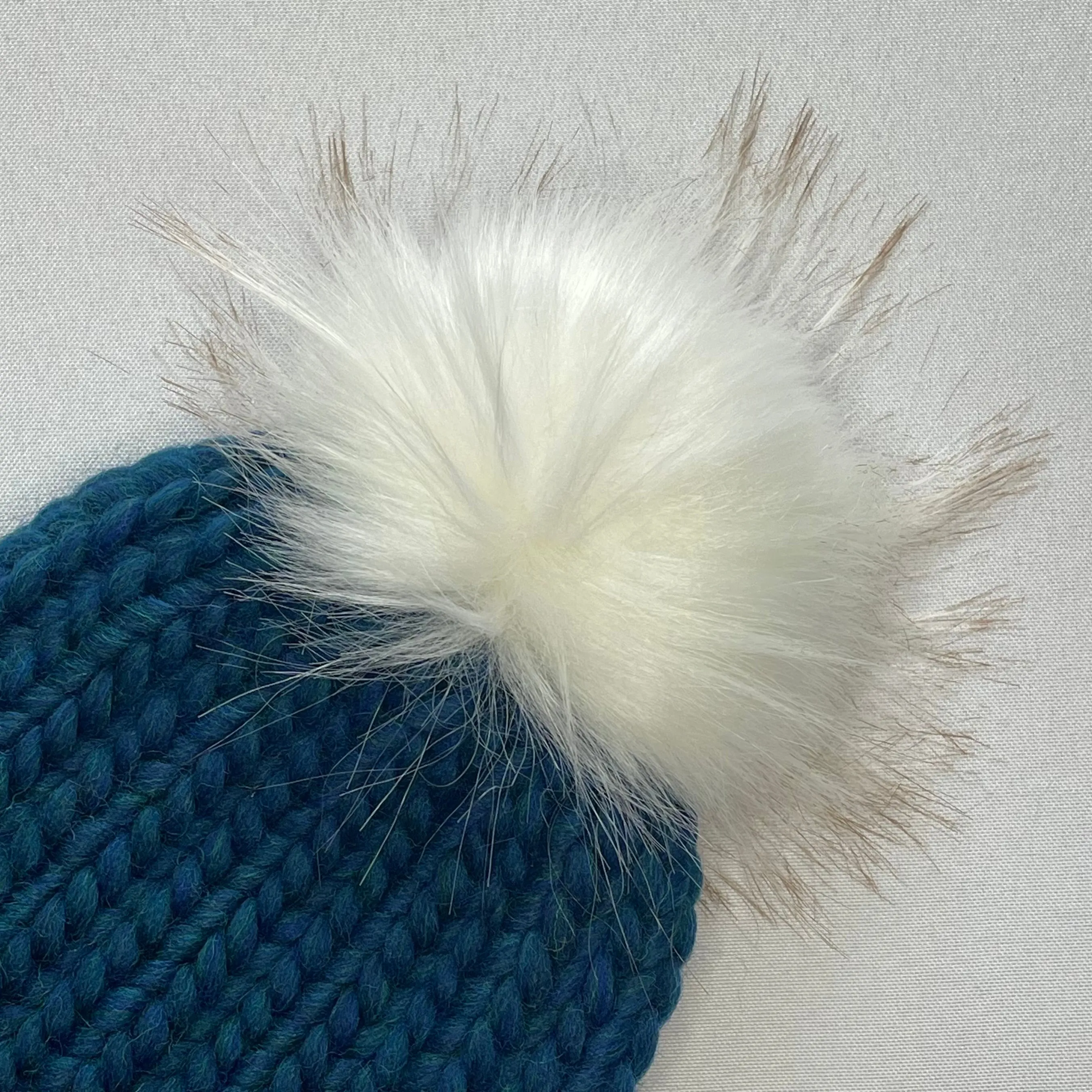 Blue Peruvian Wool Knit Hat with Faux Fur Pom Pom