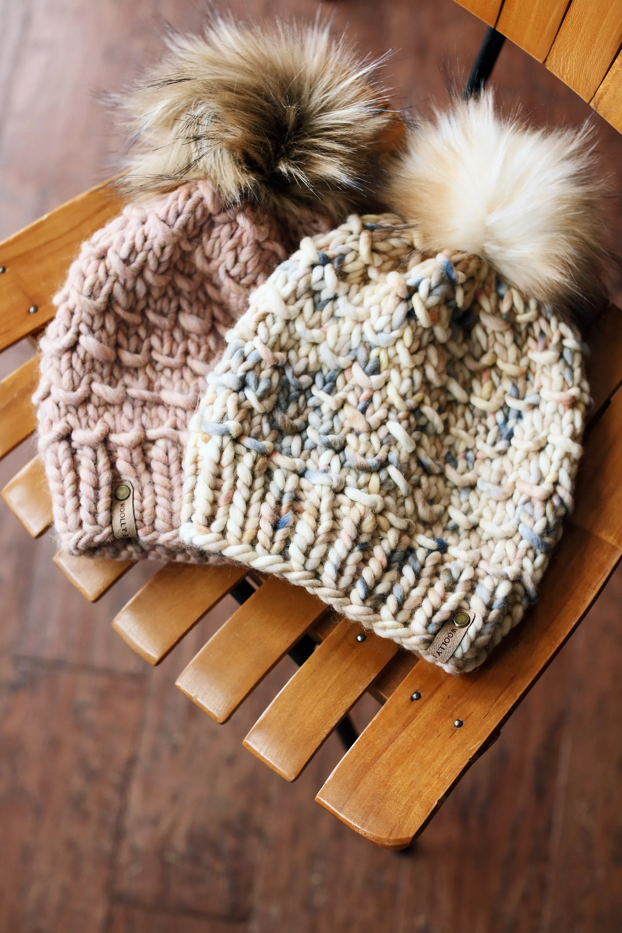 Blush Pink Peruvian Wool Knit Hat with Faux Fur Pom Pom