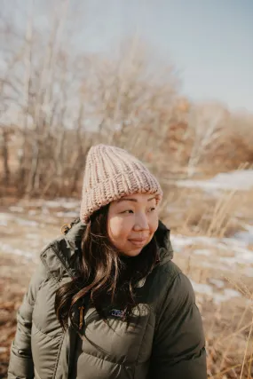 Blush Pink Peruvian Wool Ribbed Knit Hat