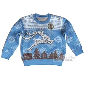 Borthwick Clan Christmas Kid Ugly Sweater with Tartan and Celtic Reindeer Style