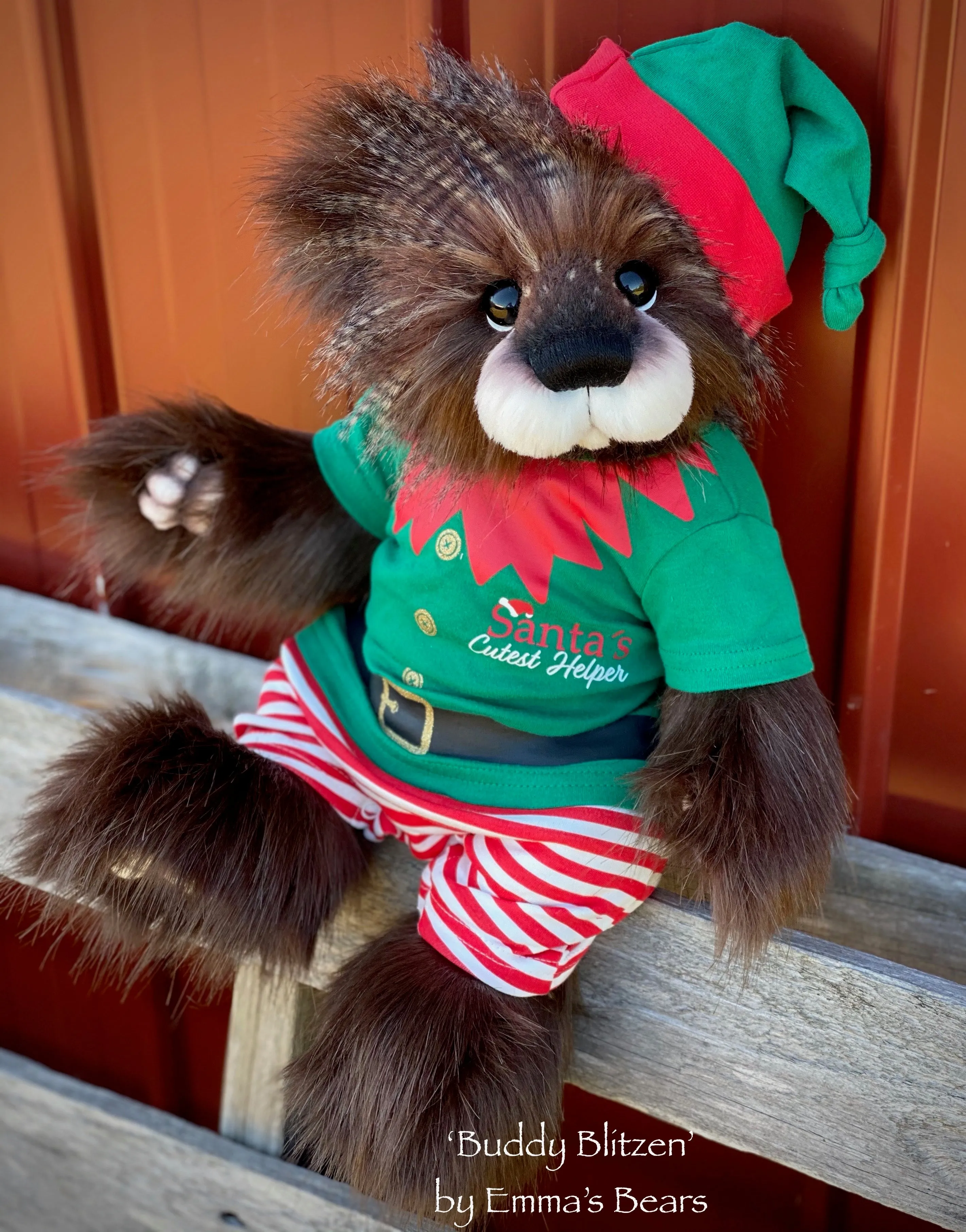 Buddy Blitzen - 18" Christmas 2020 FAUX FUR Artist toddler style Bear by Emma's Bears - OOAK