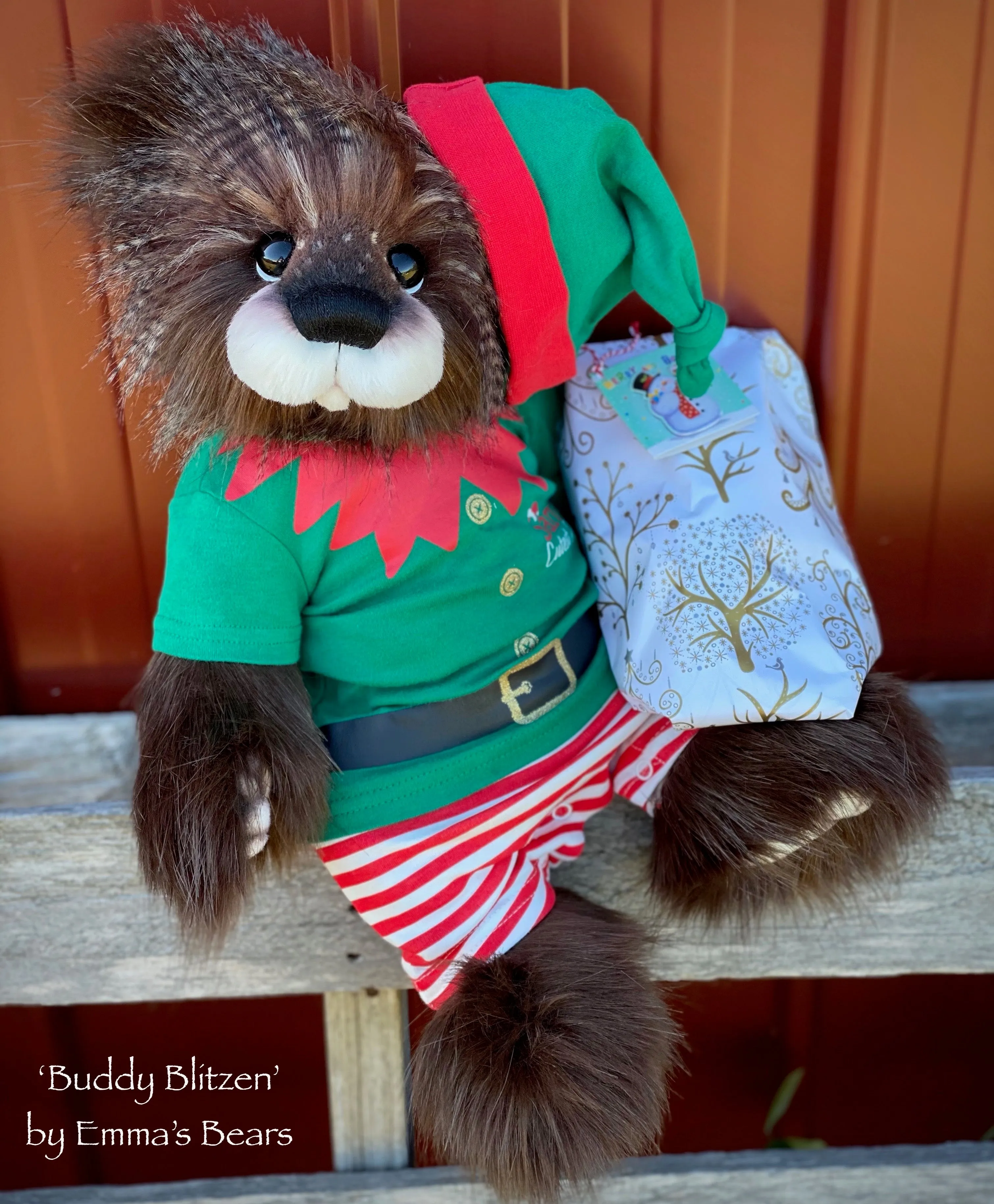 Buddy Blitzen - 18" Christmas 2020 FAUX FUR Artist toddler style Bear by Emma's Bears - OOAK