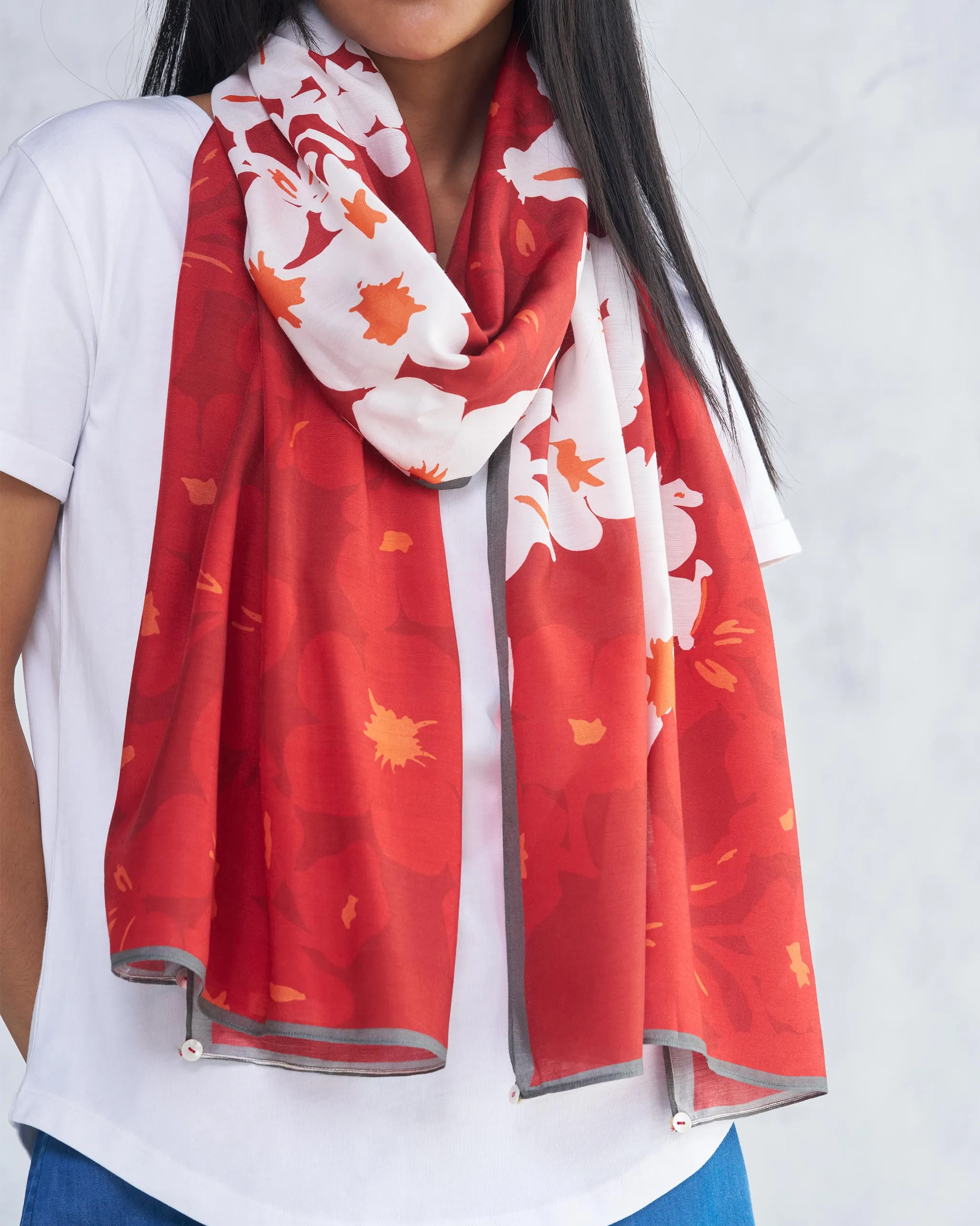 Burma Scarf - Red & Ivory