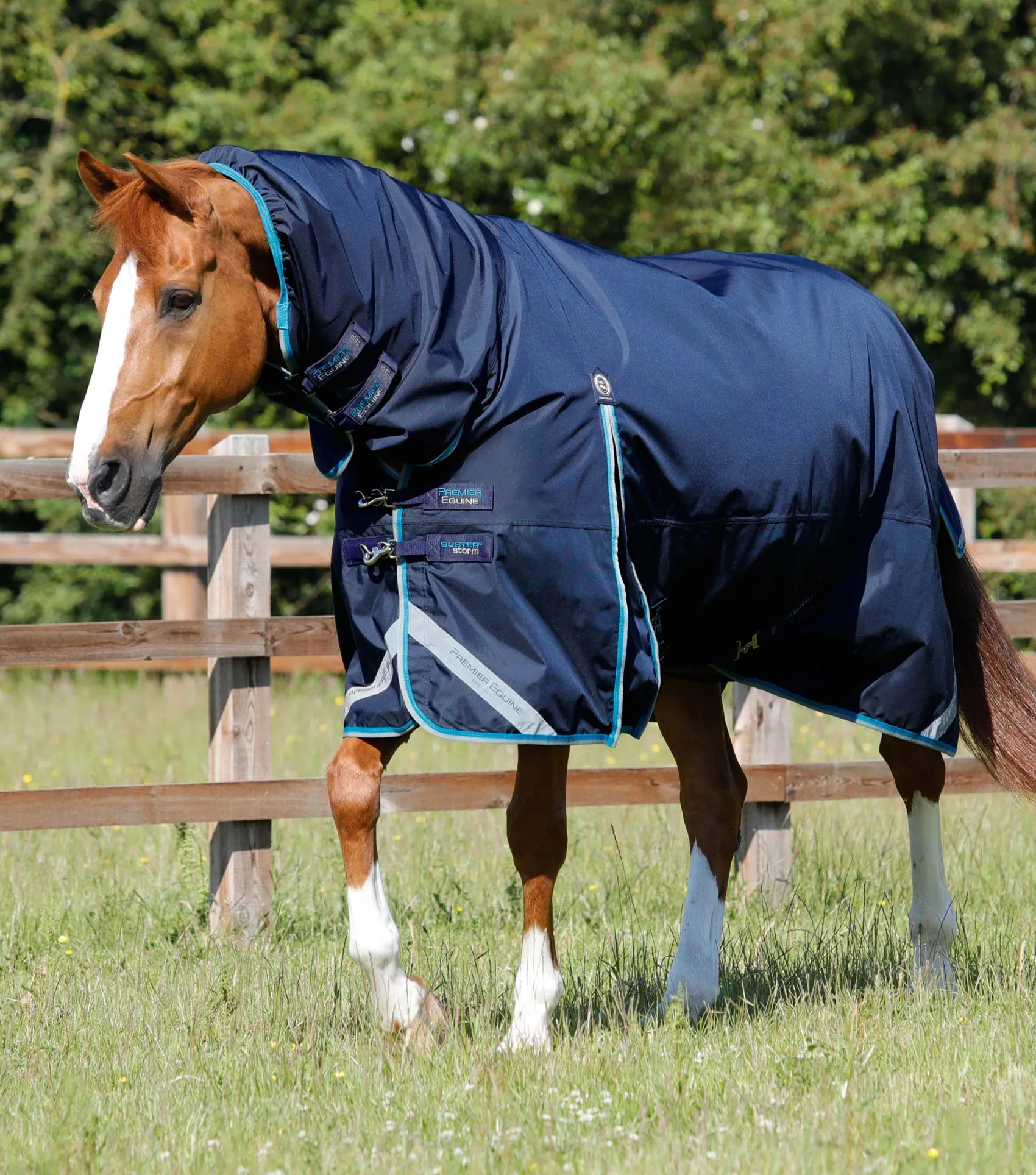 Buster Storm 100g Combo Turnout Rug with Snug-Fit Neck Navy