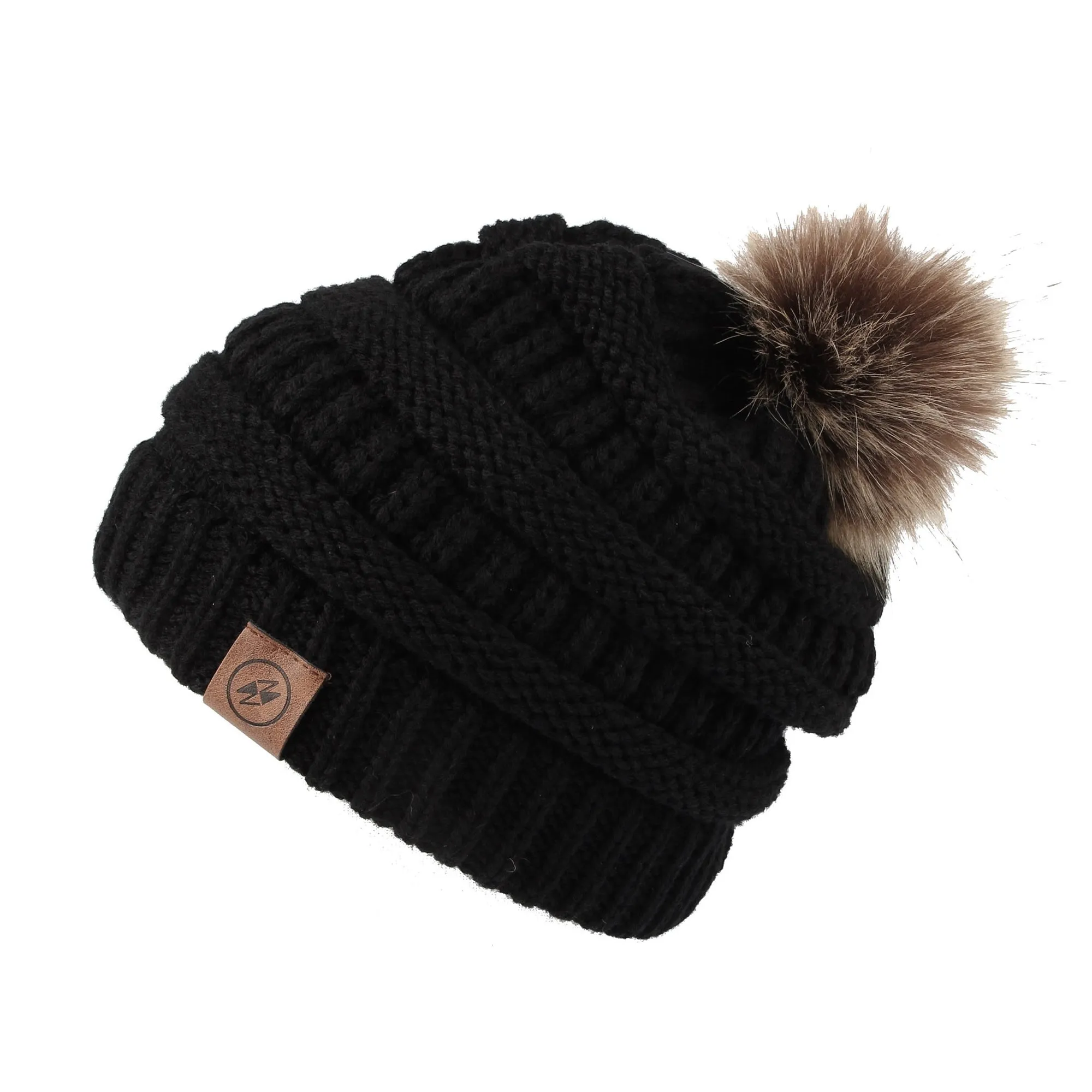 Cable Knit Ribbed Pom Beanie Winter Hat Slouchy Cap HZP0030