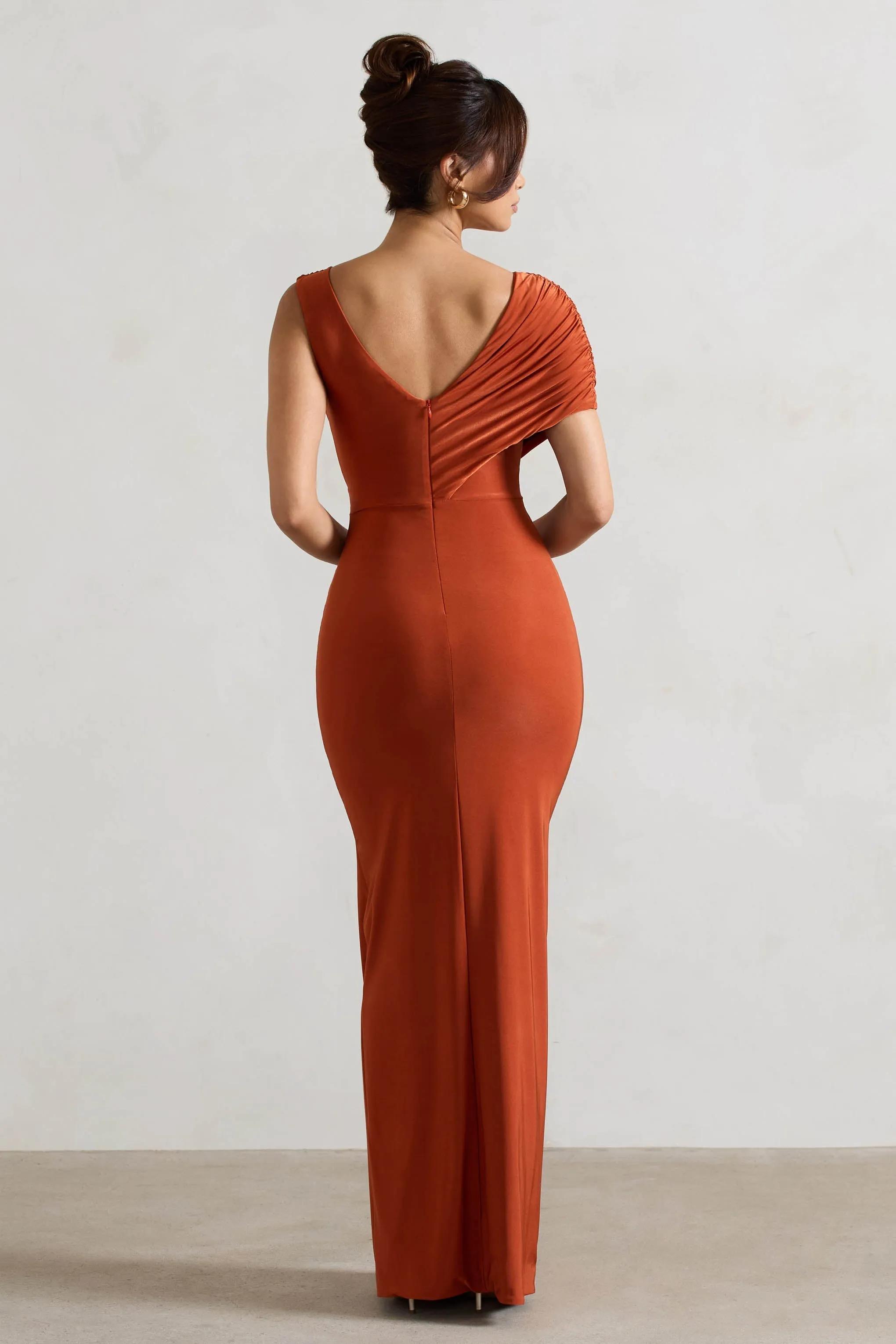 Capella | Rust Asymmetric Wrap Maxi Dress