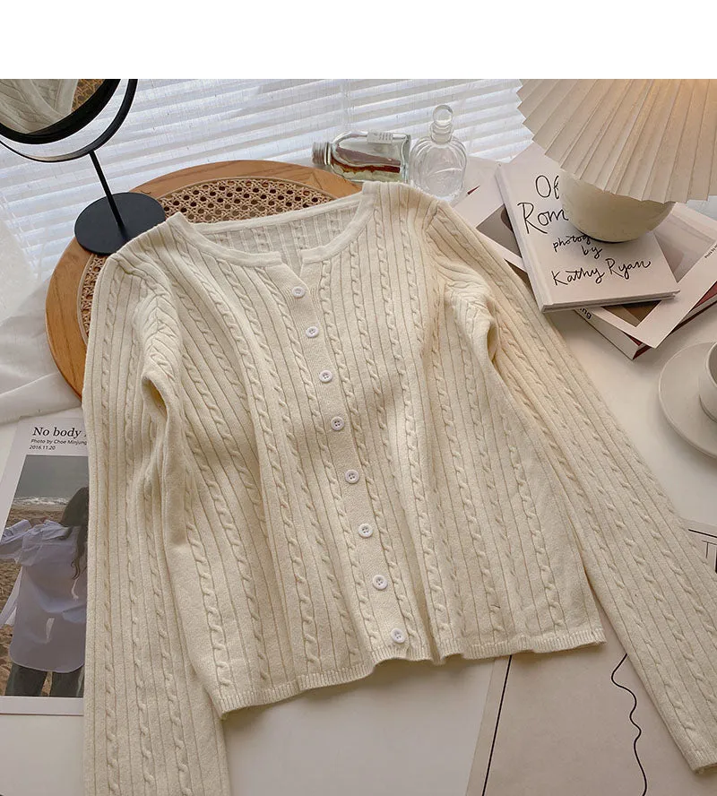 Cardigan women's knitted coat casual single breasted long sleeved top  6546