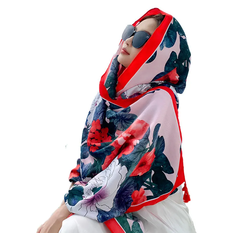 Casual Fashion Joker Personality Camellia Shawl Outdoor Travel and Play Comfortable Sunshade Cloak Shawl