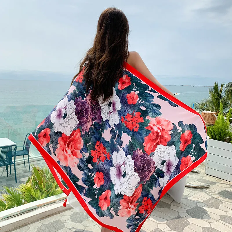 Casual Fashion Joker Personality Camellia Shawl Outdoor Travel and Play Comfortable Sunshade Cloak Shawl