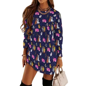 Cat Favorites Long Sleeve Patchwork T-shirt Dress