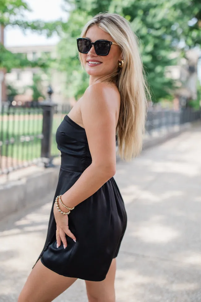 Charmingly Yours Black Solid Strapless Romper