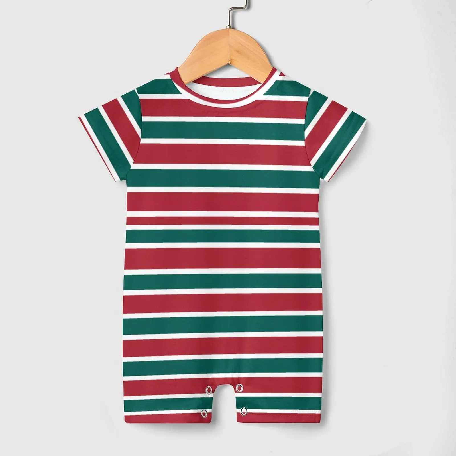 Christmas Striped Baby Pajama, One Piece, Holiday Short Sleeve Baby Bodysuit Romper PLR (All-Over Printing)