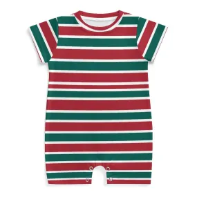 Christmas Striped Baby Pajama, One Piece, Holiday Short Sleeve Baby Bodysuit Romper PLR (All-Over Printing)