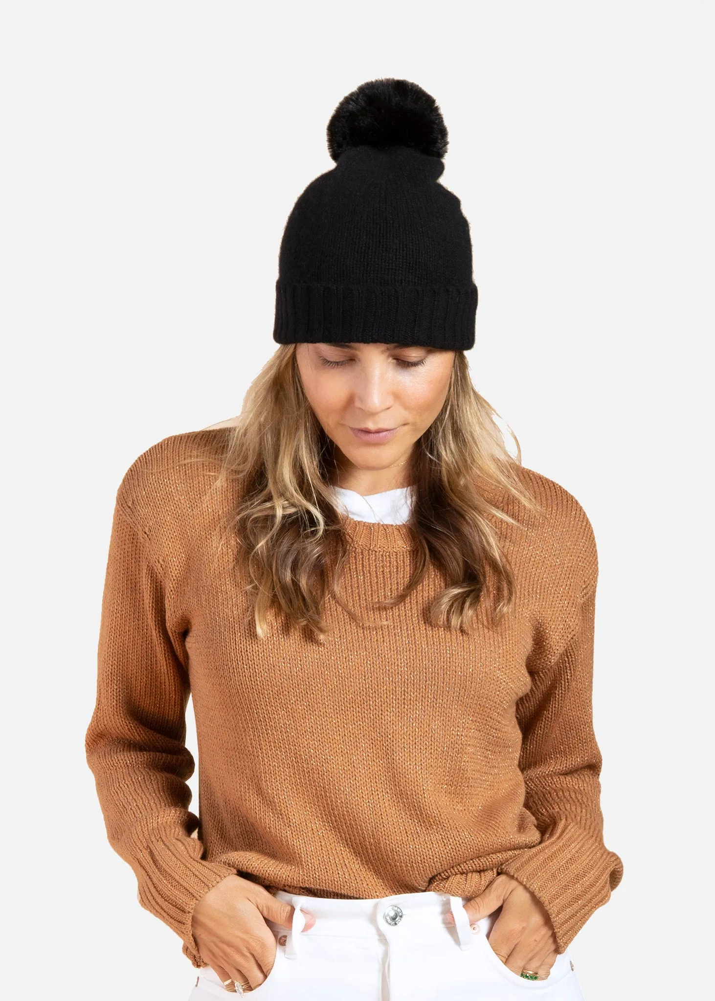 Classic Cashmere Slouchy Beanie with Pom