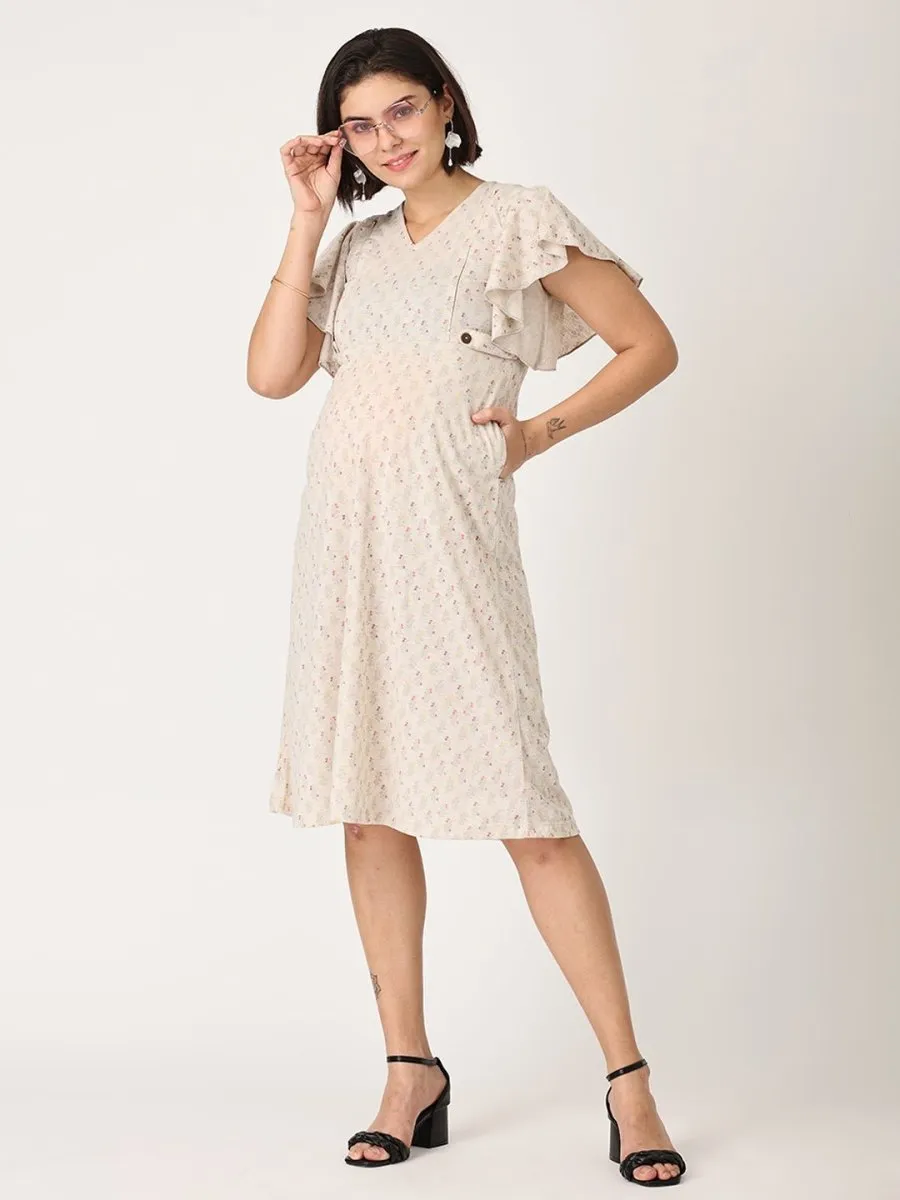 Cloud Cream Floral Maternity and Nursing Dress