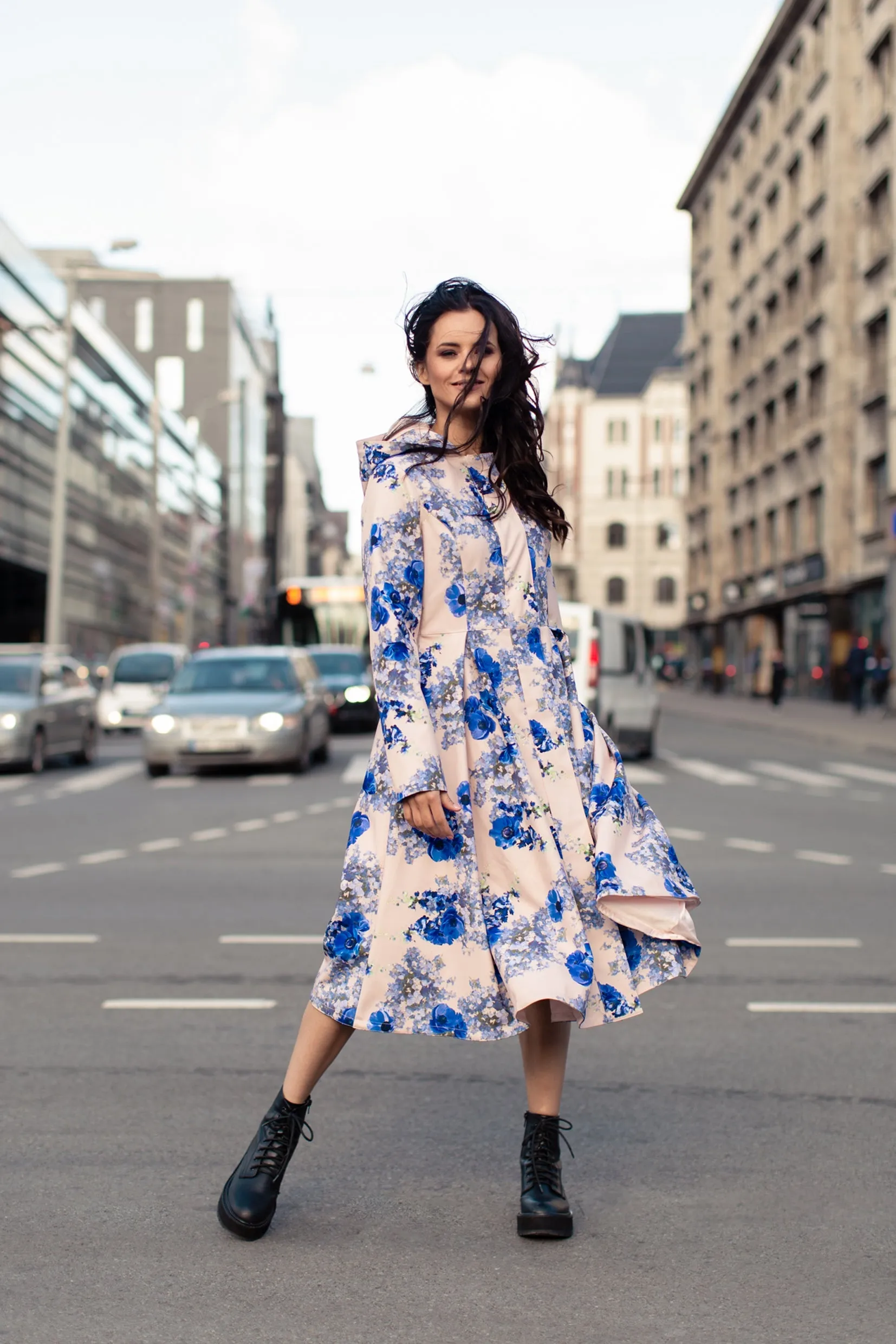 Cornflower Blue Raincoat Beige and Blue