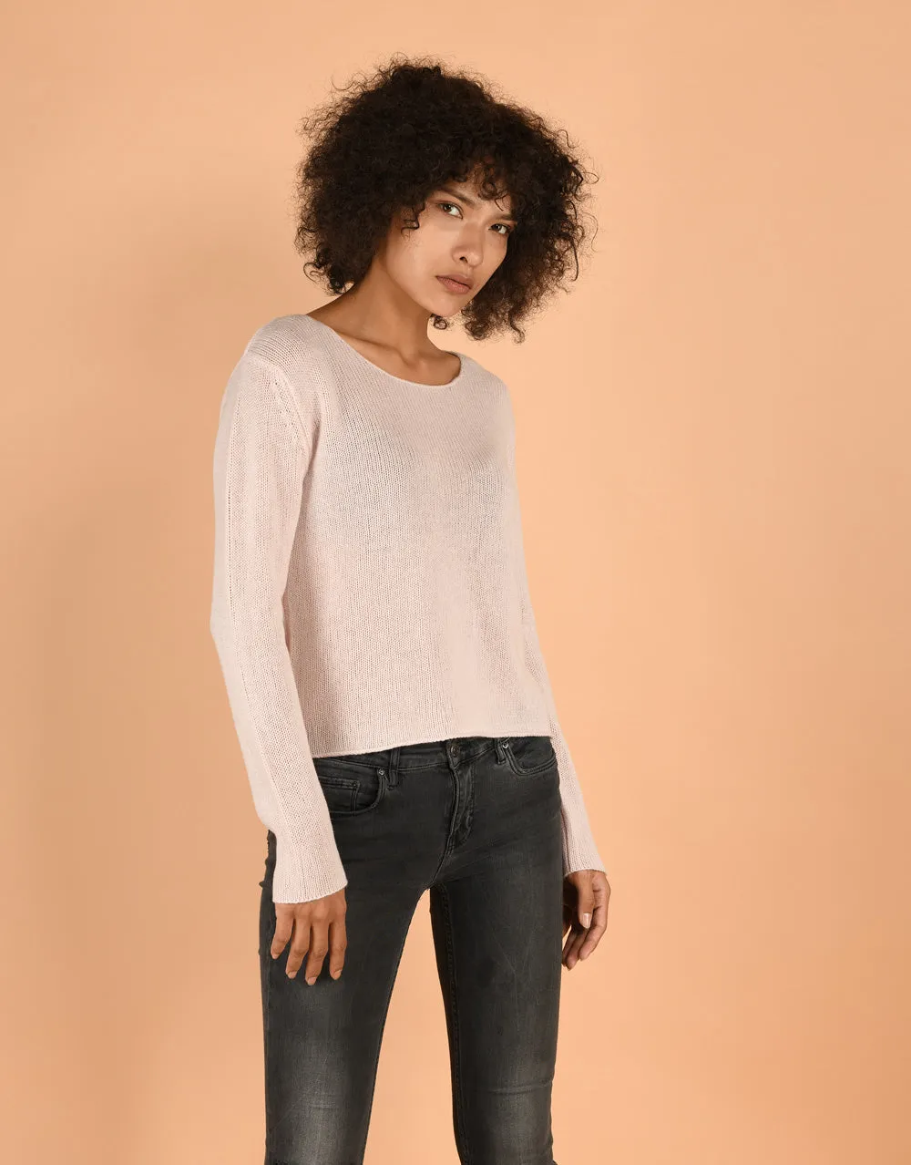 Crew Neck Sweater in Powder Rose